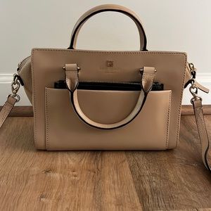 Nude Kate spade cross body bag with zippers and adjustable strap